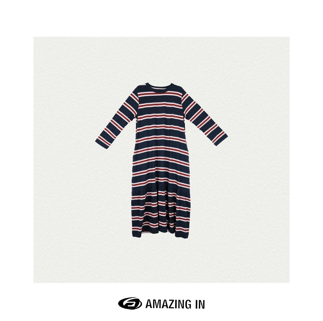 AMAZING IN | 1oo%棉 | 圆领长袖条纹连衣裙女A250528-AI55BDR296