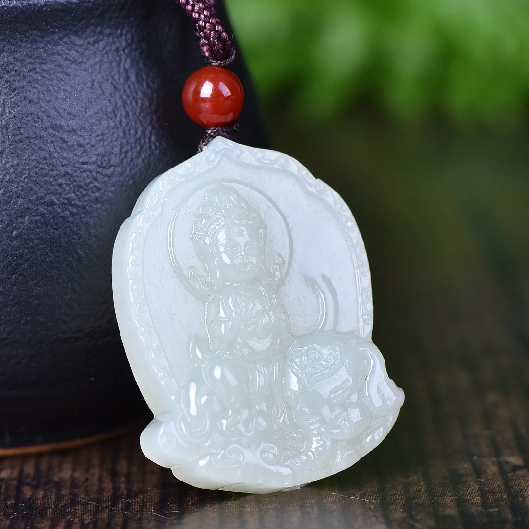 和田玉八大守护普贤菩萨（蛇 龙）料子白润细腻智慧和知识37×22mm