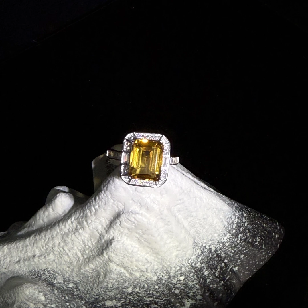 黄水晶方形戒指暴力黄S925银