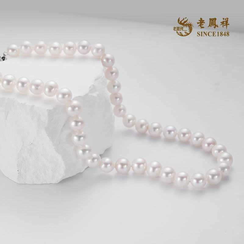 老凤祥珍珠9.3-10.3mm淡水无核珍珠颈链大点位强光经典珍珠项链