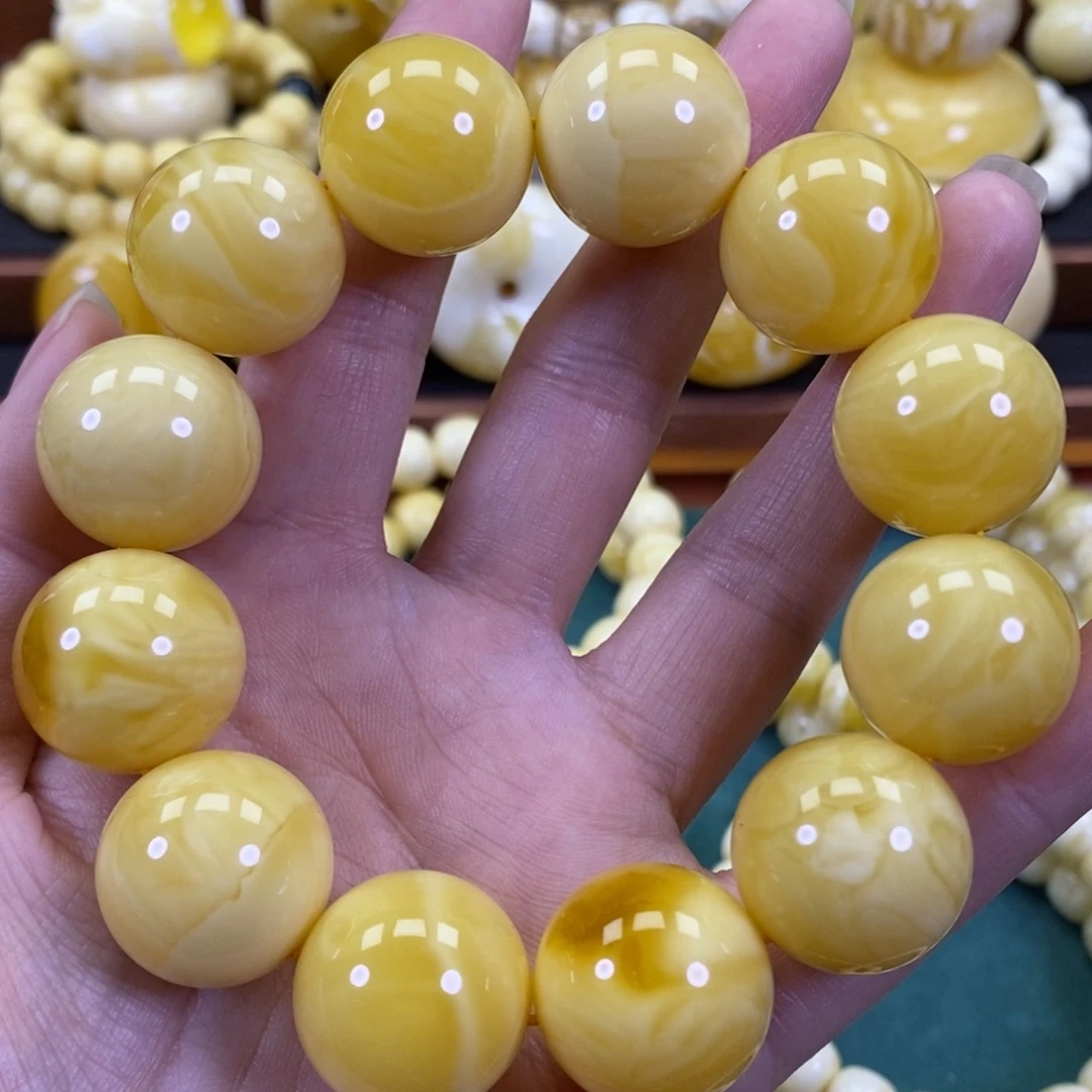 琥珀裸石未镶嵌同料手串
