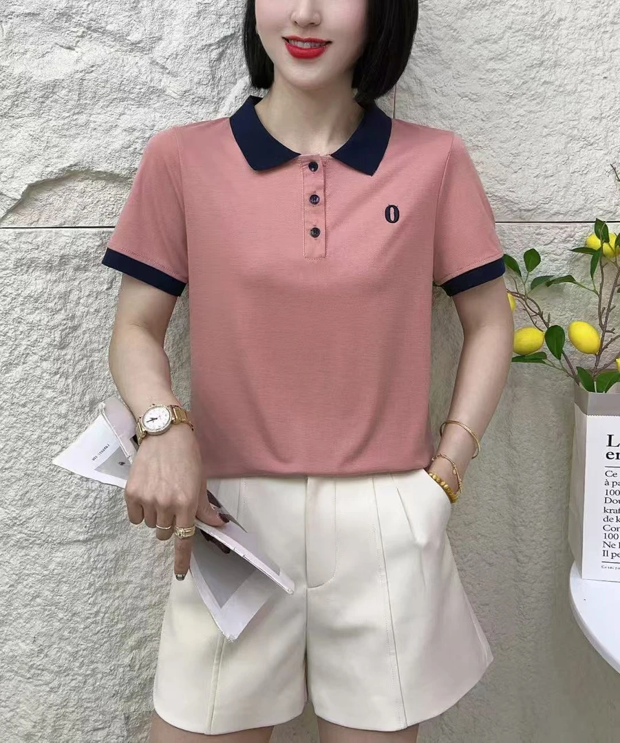 2520母亲节福利款短袖POLO领拼色冰爽短袖T恤
