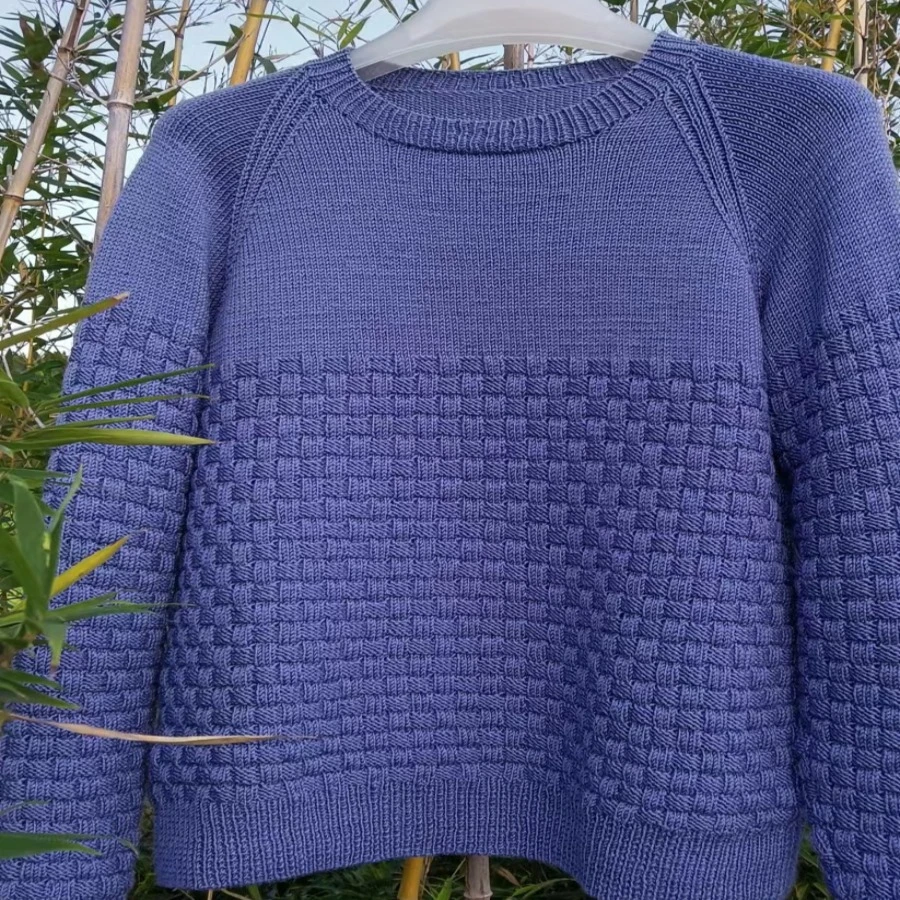 原生派钩编教室 男棋盘格 插肩袖套头衫  视频教程+多码图解