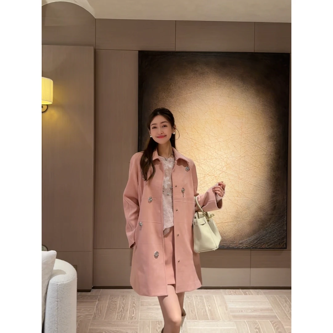 W·HAHA【温柔滤镜】高级感时髦钉珠绒面长短款外套61175