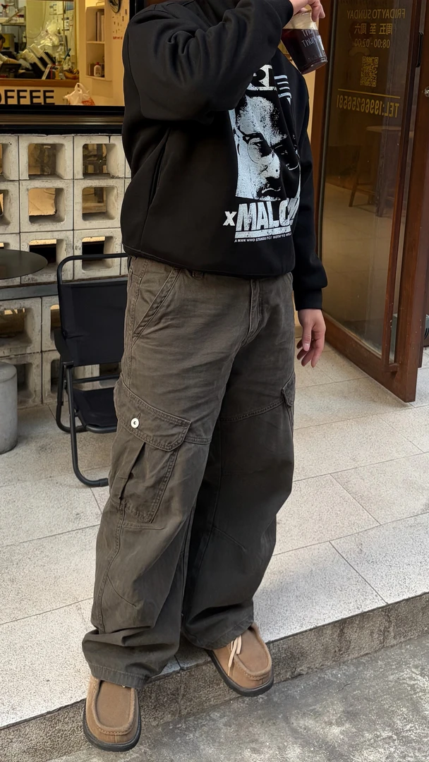 H3y美式复古解构设计感弯刀休闲裤男女宽松廓形多口袋工装裤潮