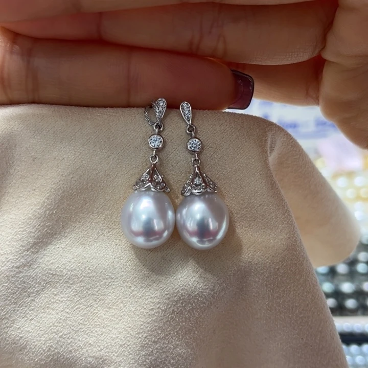 海水珍珠耳饰银S925镶嵌