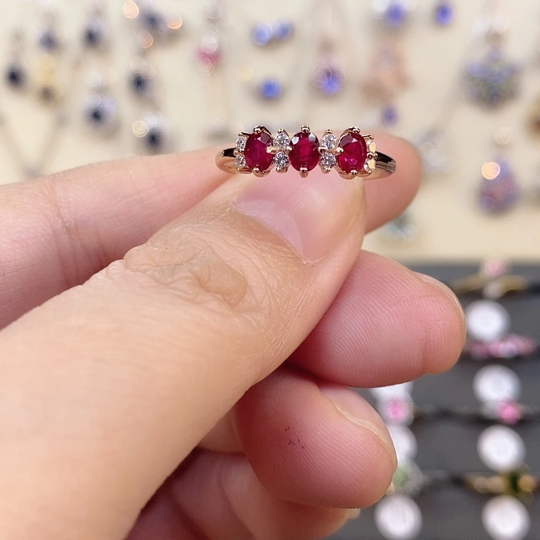 红宝石戒指银S925镶嵌