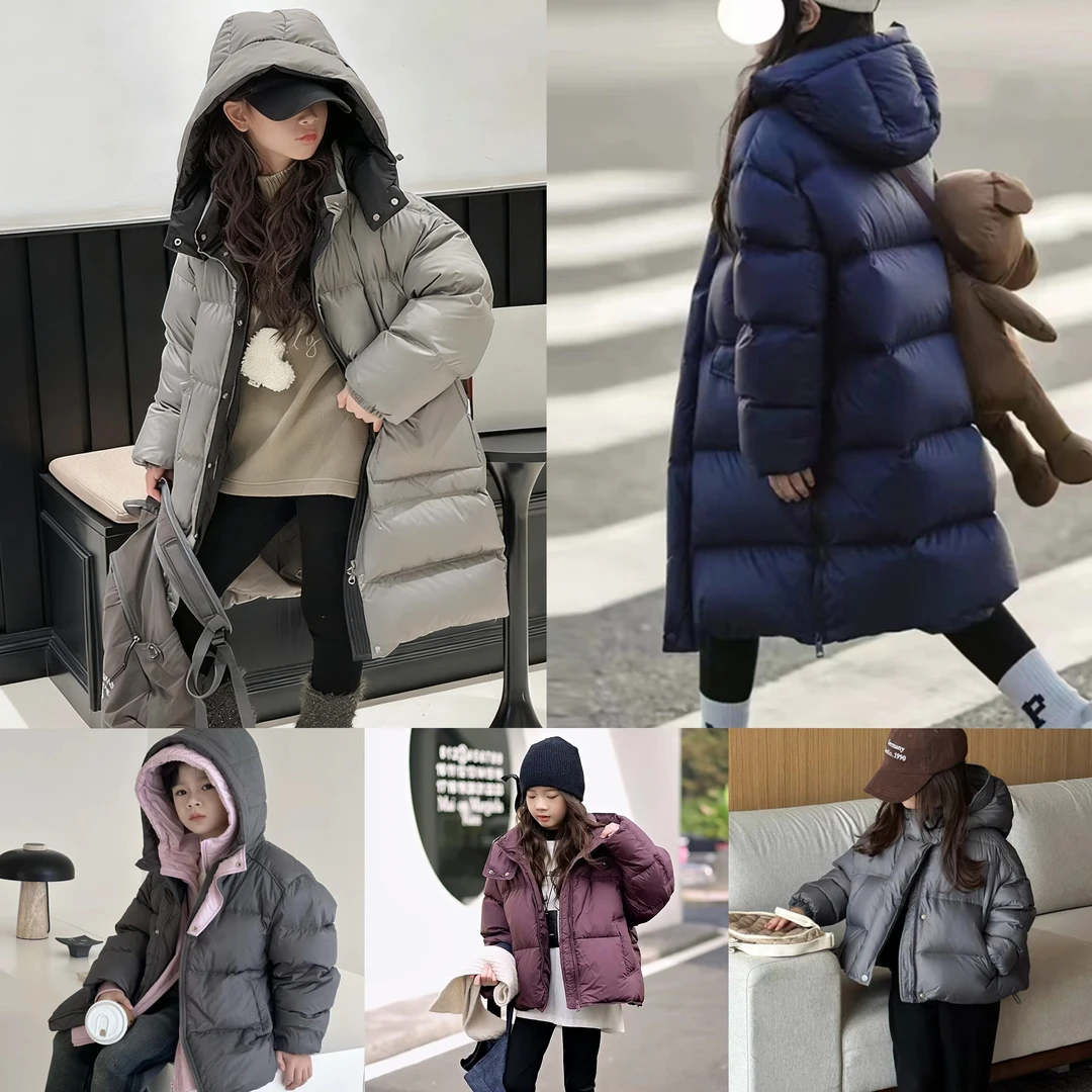 C2025年冬季新款男女同款加厚长款时尚洋气亲子羽绒服