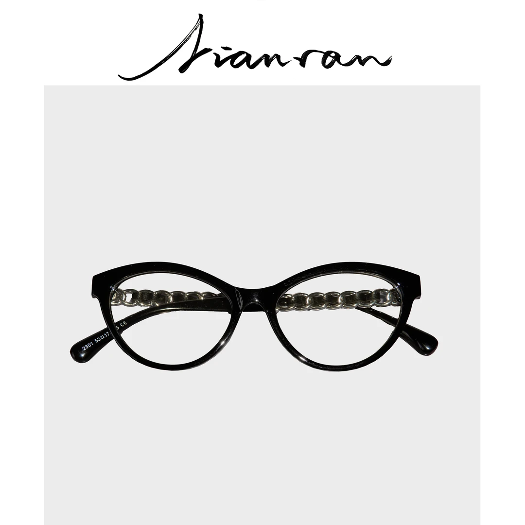 NianR-猫眼黑框眼镜银色时尚链条平光镜网红百搭个性潮流黑色复古