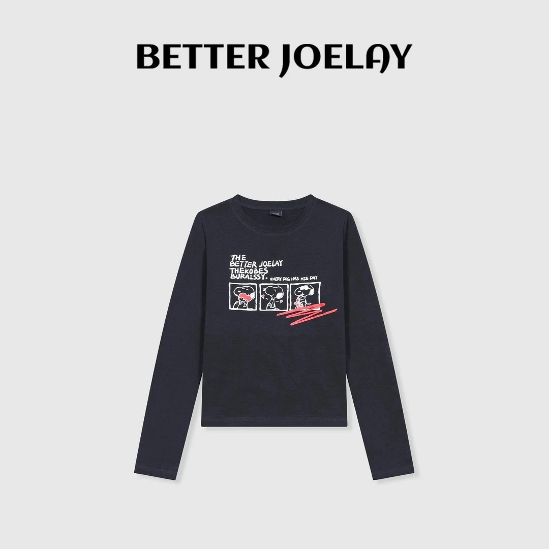 BETTER JOELAY-【爱心努比】时尚百搭休闲T恤长袖卡通简约风KH1318