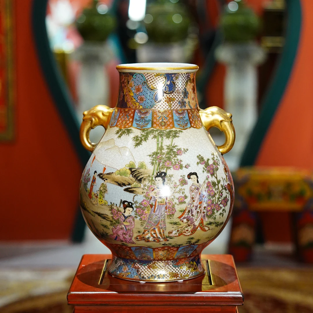 【本尼家】RC26瓷器陶瓷艺术装饰五彩描金花瓶插花装饰桌面摆件