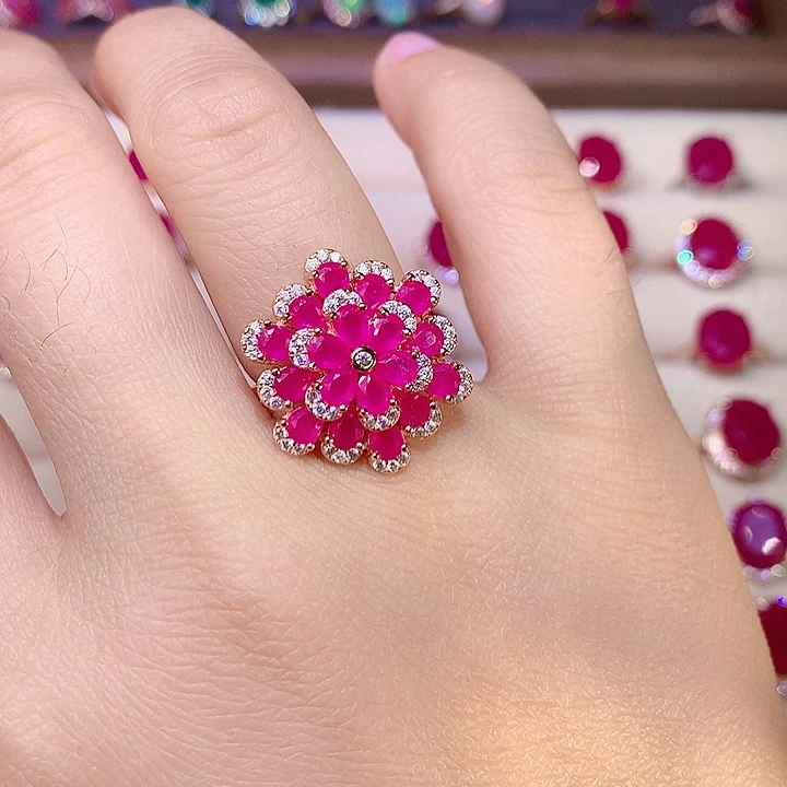 红宝石戒指银S925镶嵌