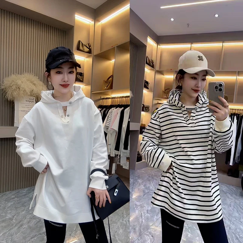 设计感连帽卫衣女中长款春秋季新款洋气时尚宽松显瘦休闲薄款上衣