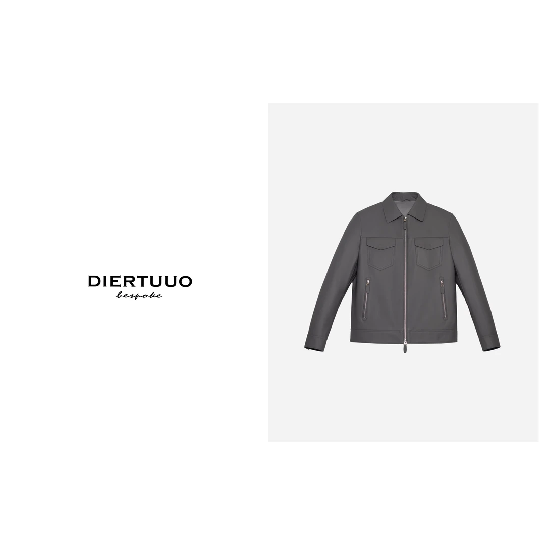 DIERTUUO迪途-男士春季经典时尚百搭修身高奢简约翻领皮衣24072