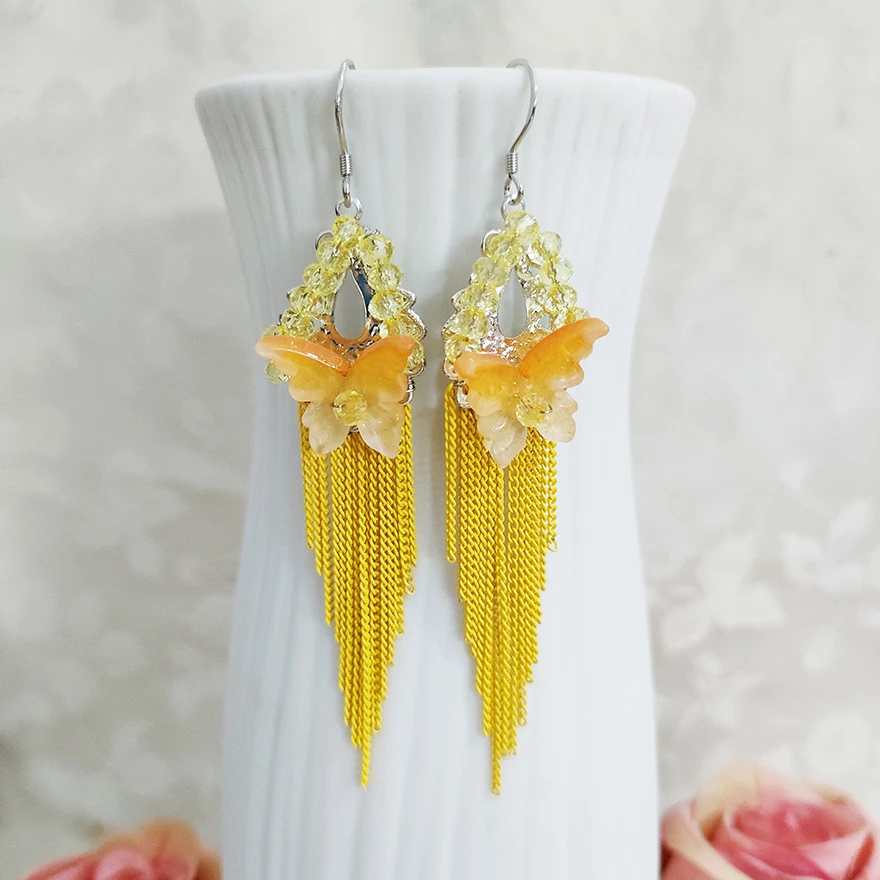 铜合金耳饰 纯手工气质百搭蝴蝶结流苏耳环1089