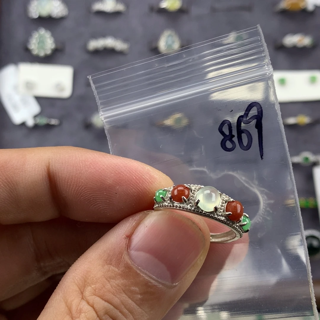 翡翠银S925镀金镶嵌戒指869