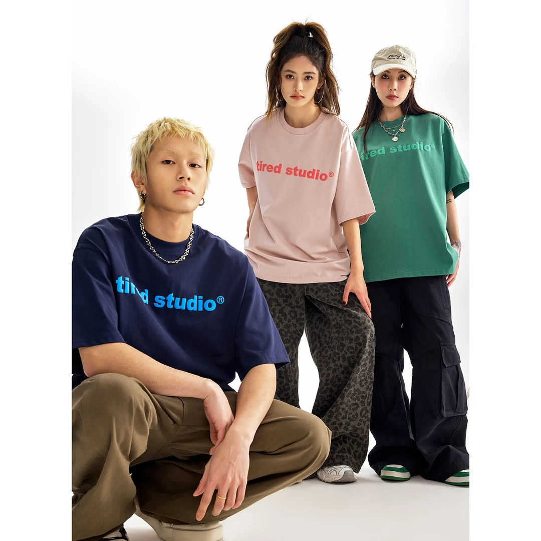 TIRED基础款索罗娜凉感抗菌防晒短袖t恤发泡印花tee情侣体恤上衣