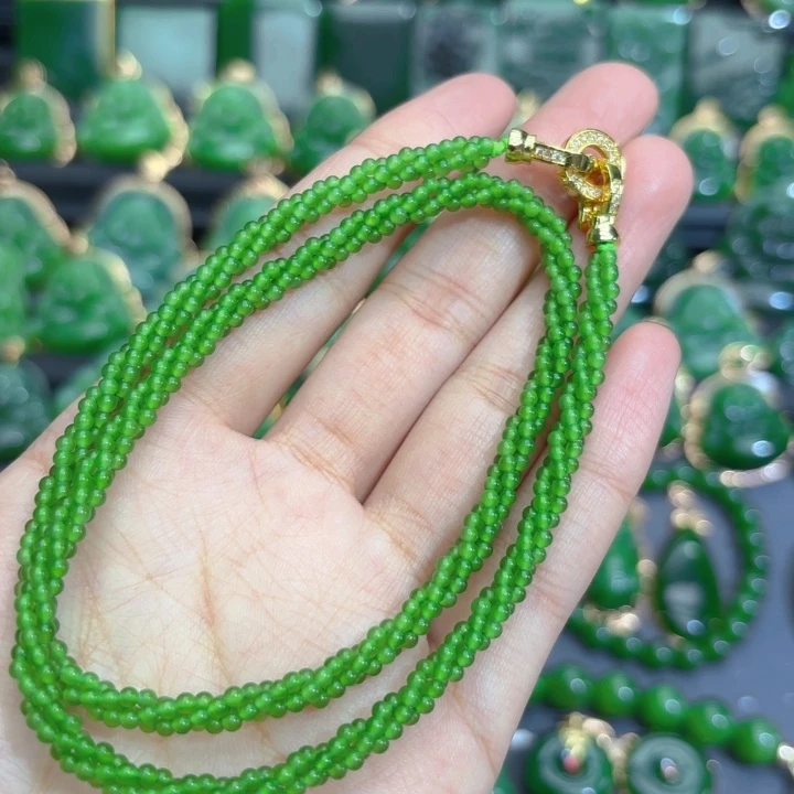 项链未镶嵌和田玉（碧玉）果绿麻花项链