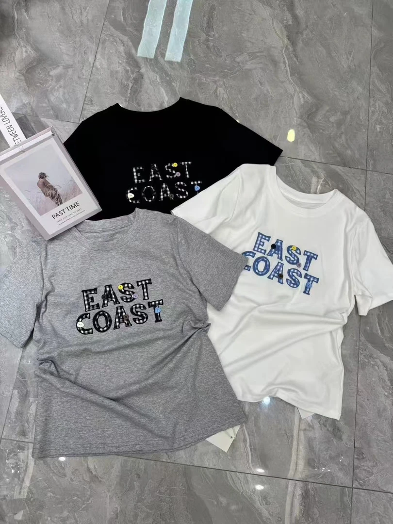 2056 耐磨圆领字母简约风宽松印花T恤夏季百搭潮流女士