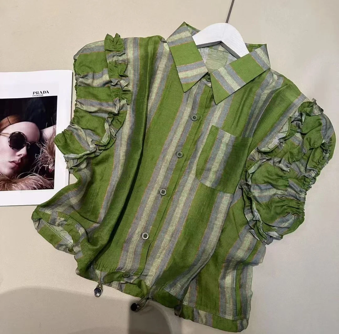 《优麦汇》Y6018夏款衬衫领设计感时尚百搭短袖显瘦上衣女