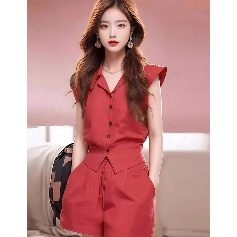 【两件套】女装新款小个子气质高腰显瘦短裤两件套夏季时尚D1726