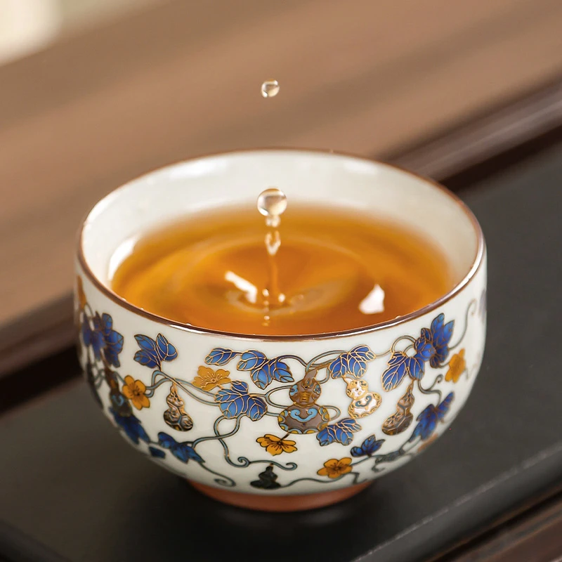 汝窑葫芦图案罗汉杯大号喝茶主人杯高档家用品茗茶杯客人杯大容量