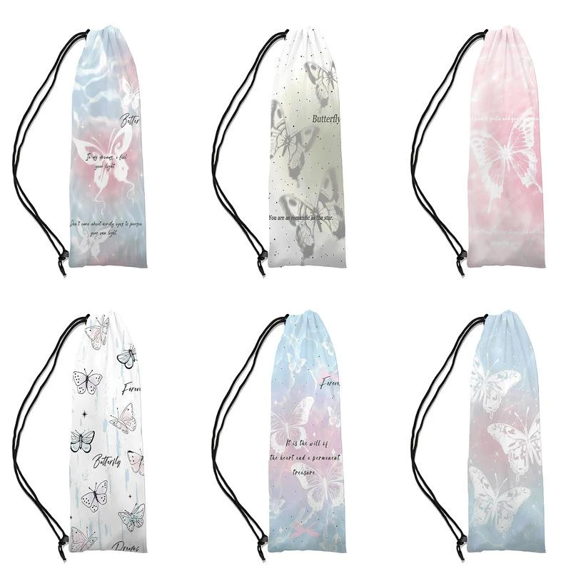 范哲萨新款卡通梦幻蝴蝶羽毛球拍袋单肩斜挎束口袋抽绳大容量羽拍