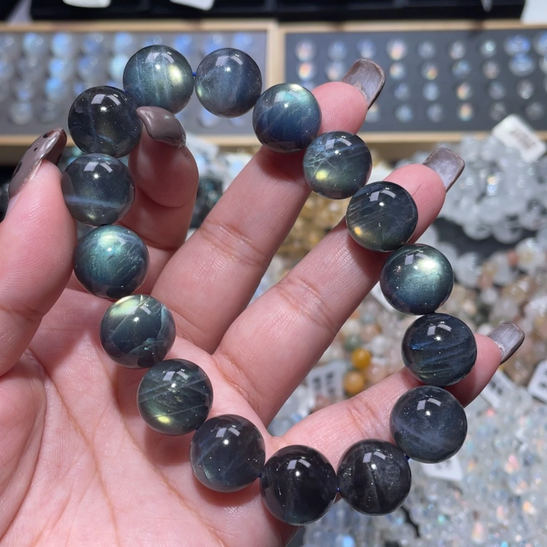 长石手链未镶嵌马岛黑体灰月光手链14mm