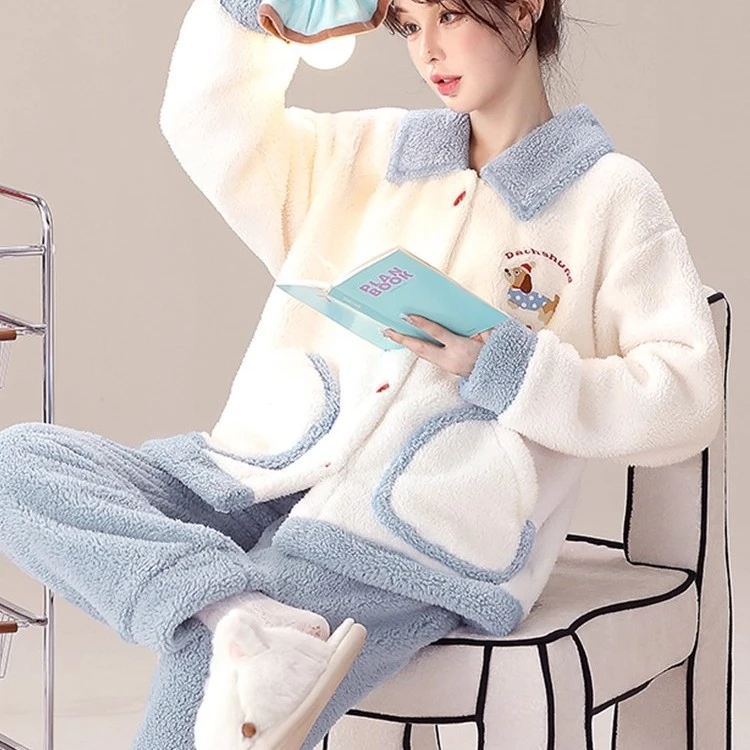 甜美可爱可外穿珊瑚绒睡衣两件套秋冬天新款女士法兰绒保暖家居服