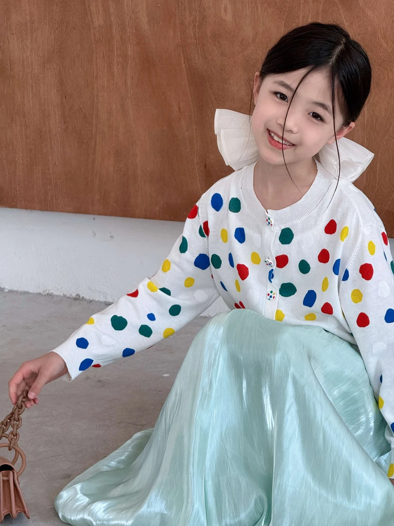 『M&M豆』 小众多巴胺无感彩绘波点高捻棉针织开衫 亲子