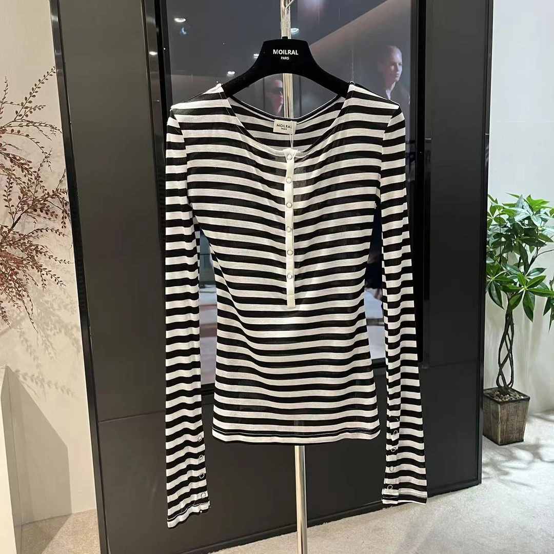 时尚百搭黑白长袖打底衫147