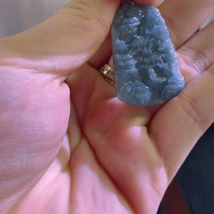 翡翠合金项圈山水牌