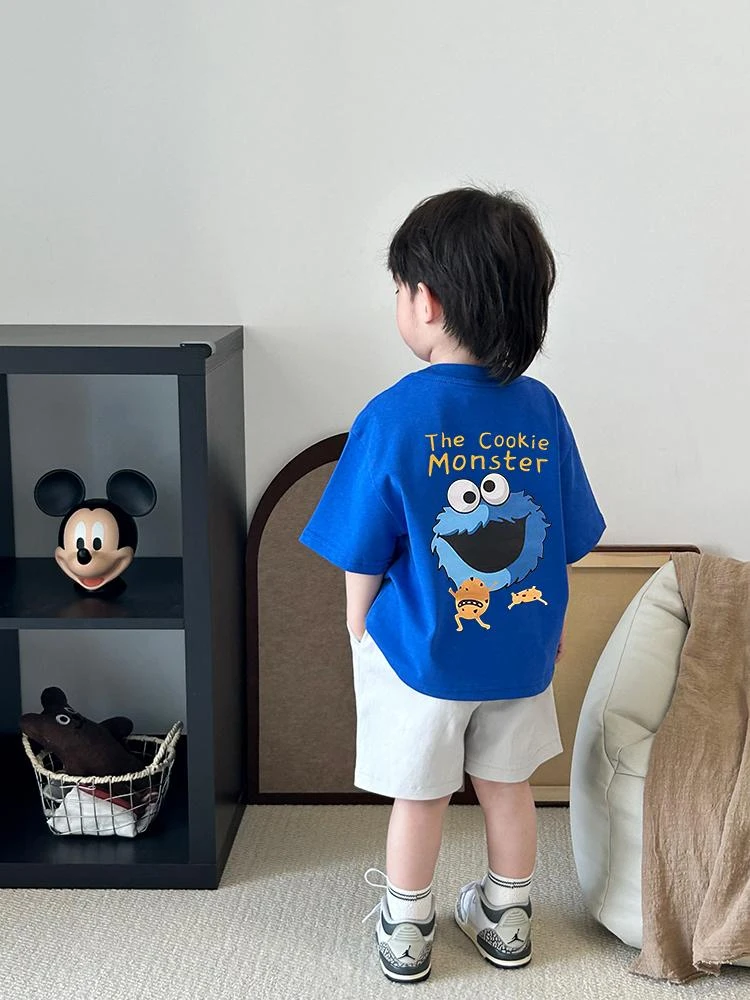 【100%纯棉】男童短袖t恤芝麻街潮牌新款上衣夏季中大童洋气半袖