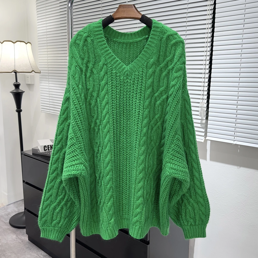 【慵织漫语】自在*慵懒感大版型灯笼袖落肩中长款显瘦毛衣