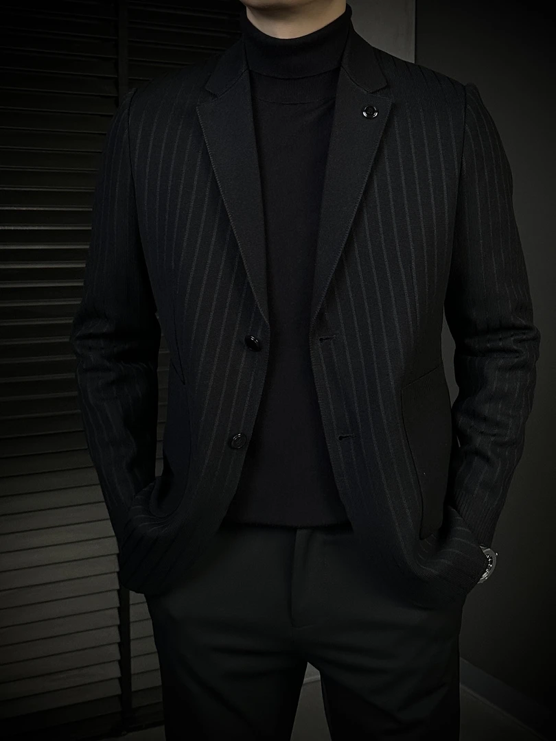 KING&GUCH针织条纹修身西服上装男款西服男士复古风欧美风25855-9