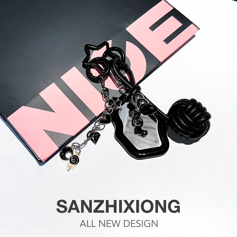 编织球汽车钥匙扣挂件创意镜子车用钥匙扣挂饰汽车钥匙圈链包挂件