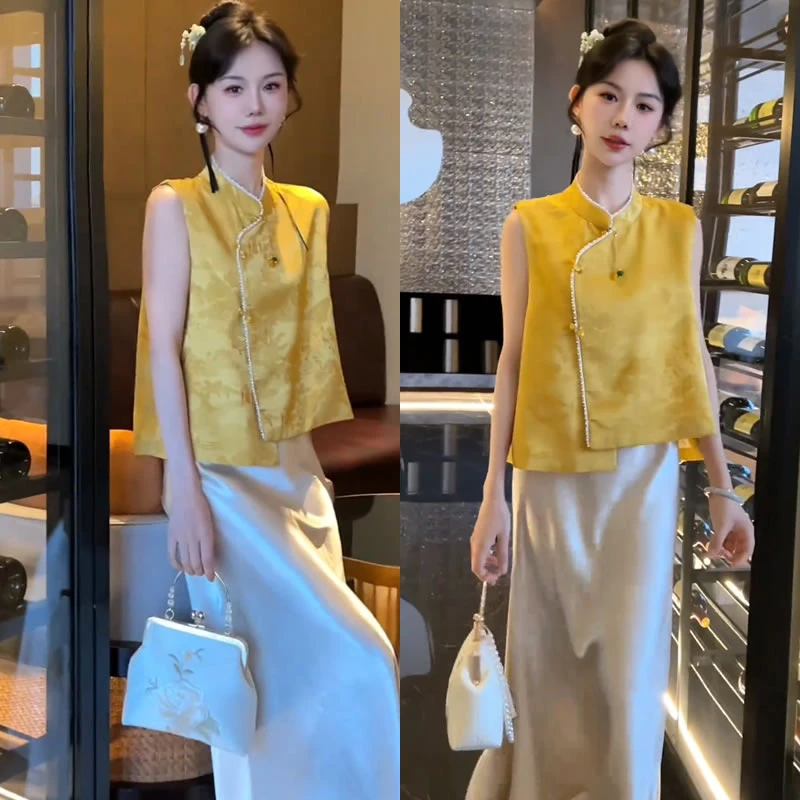 (有运费险）时尚新中式国风复古禅意休闲无袖上衣夏季新款修身显瘦