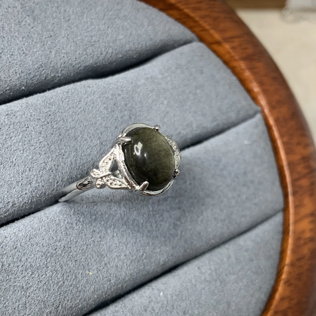 天然银曜石水晶戒指圈口可调节