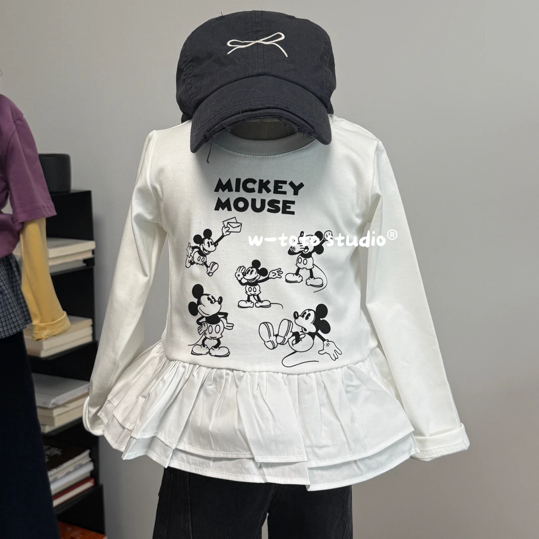 荷叶米奇｜长袖高棉花边印花卡通米奇春秋 T 恤