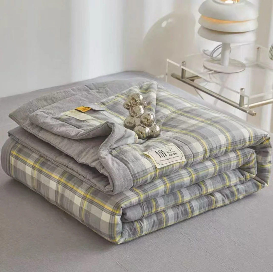A类水洗棉棉花被格子夏凉被柔软透气可机洗空调被