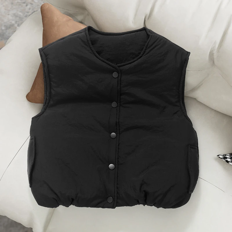 2025韩版秋冬季新款儿童夹棉背心男女童宝宝纯色加厚棉马甲外穿潮