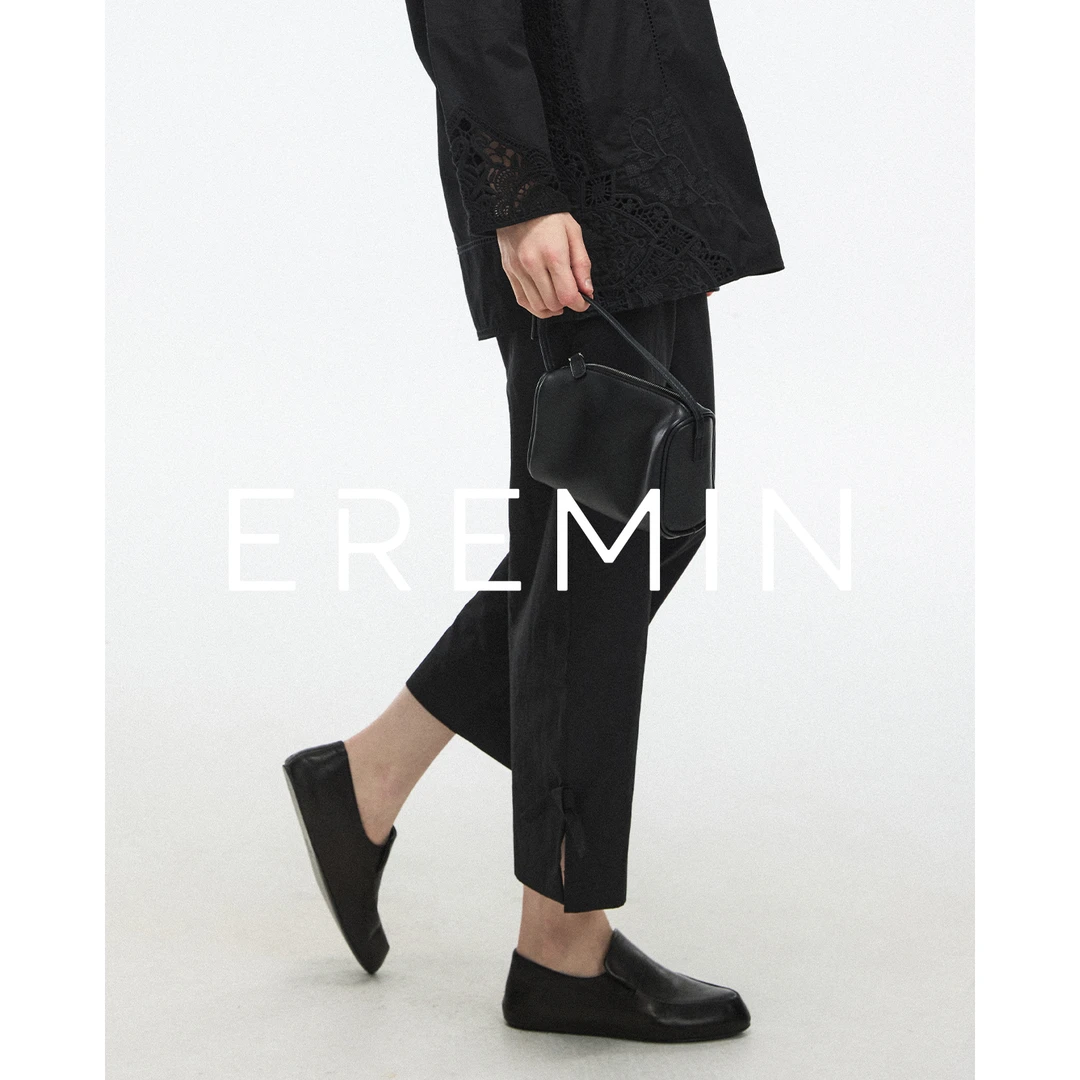 绑带裤/梭织简约小黑侧系蝴蝶结九分烟管裤55436