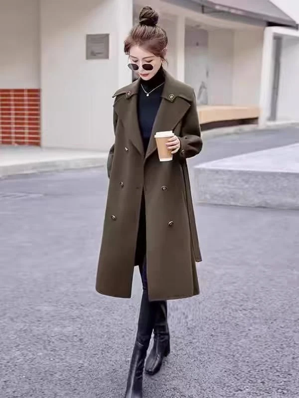 A65韩版轻奢双面大衣女中长款2024秋冬新款时尚高端气质收腰