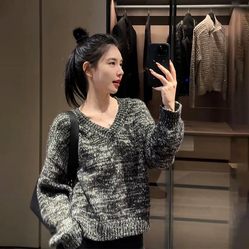 【LUMIEN】V领花纱慵懒感毛衣LX4LTT019