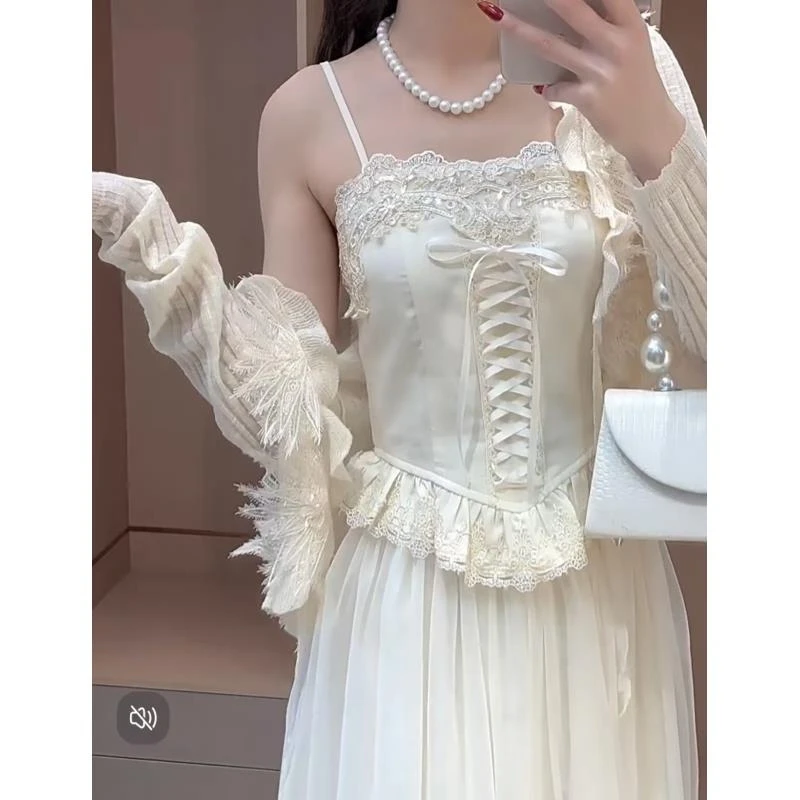 【崔】A0058 夏季新款重工吊带背心半身裙两件套