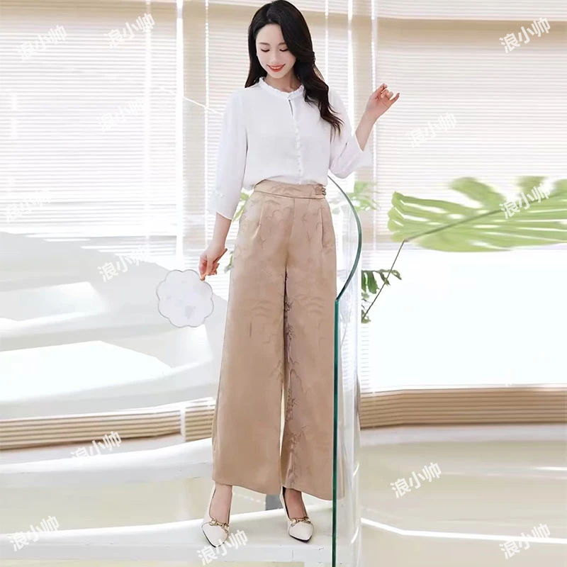 062夏季休闲裤高档提花百搭气质女士阔腿裤