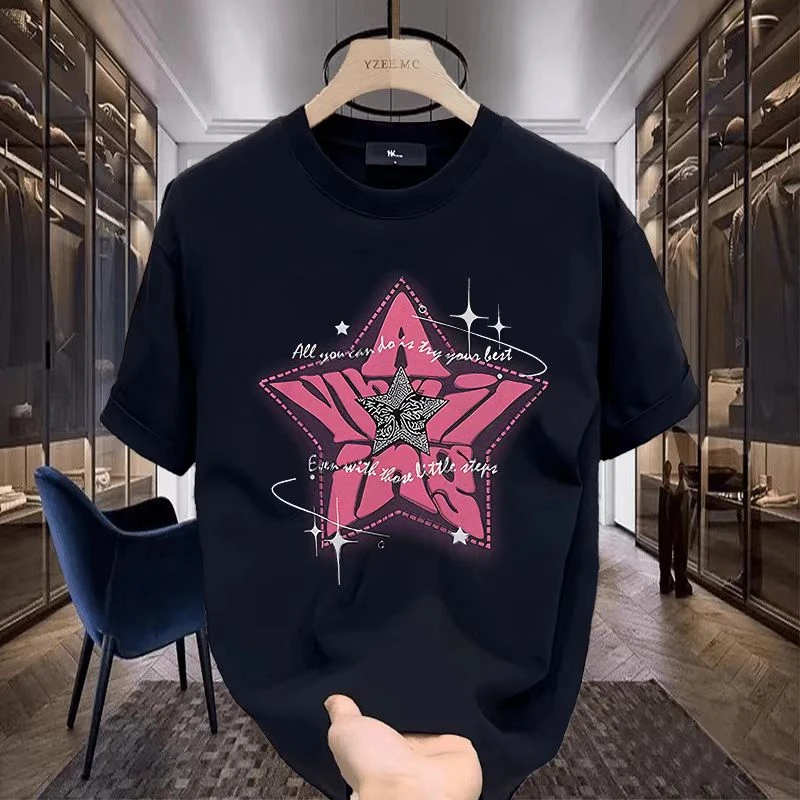 啄木鸟重磅纯棉男士亲肤短袖T恤夏季新款休闲时尚印花圆领T恤打底