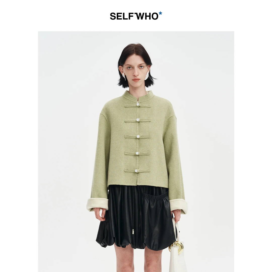 SELFWHO100%绵羊毛设计国风盘扣双面呢【S4WT010】