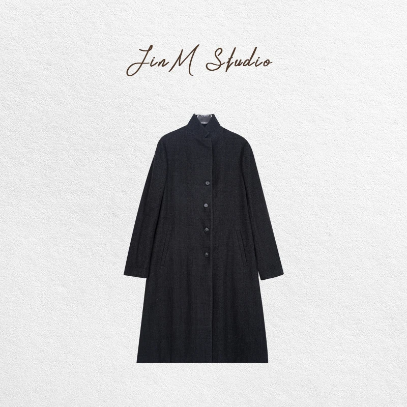 Jinmstudio丨【格纹英伦】羊毛棉千鸟格法式立领大衣602501A4735
