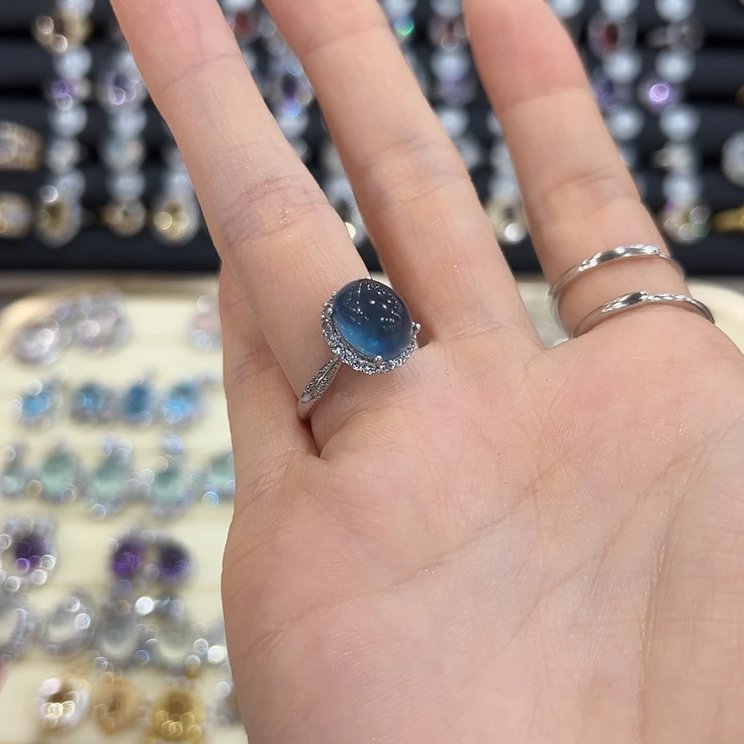 岫玉银S925镶嵌戒指春*